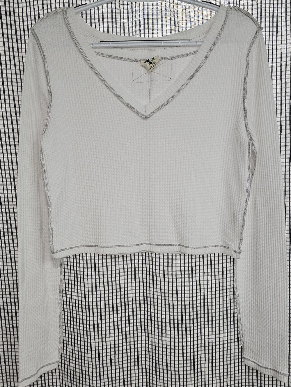 Free People We The Free Waffle Knit Cropped V-Neck Thermal Top M